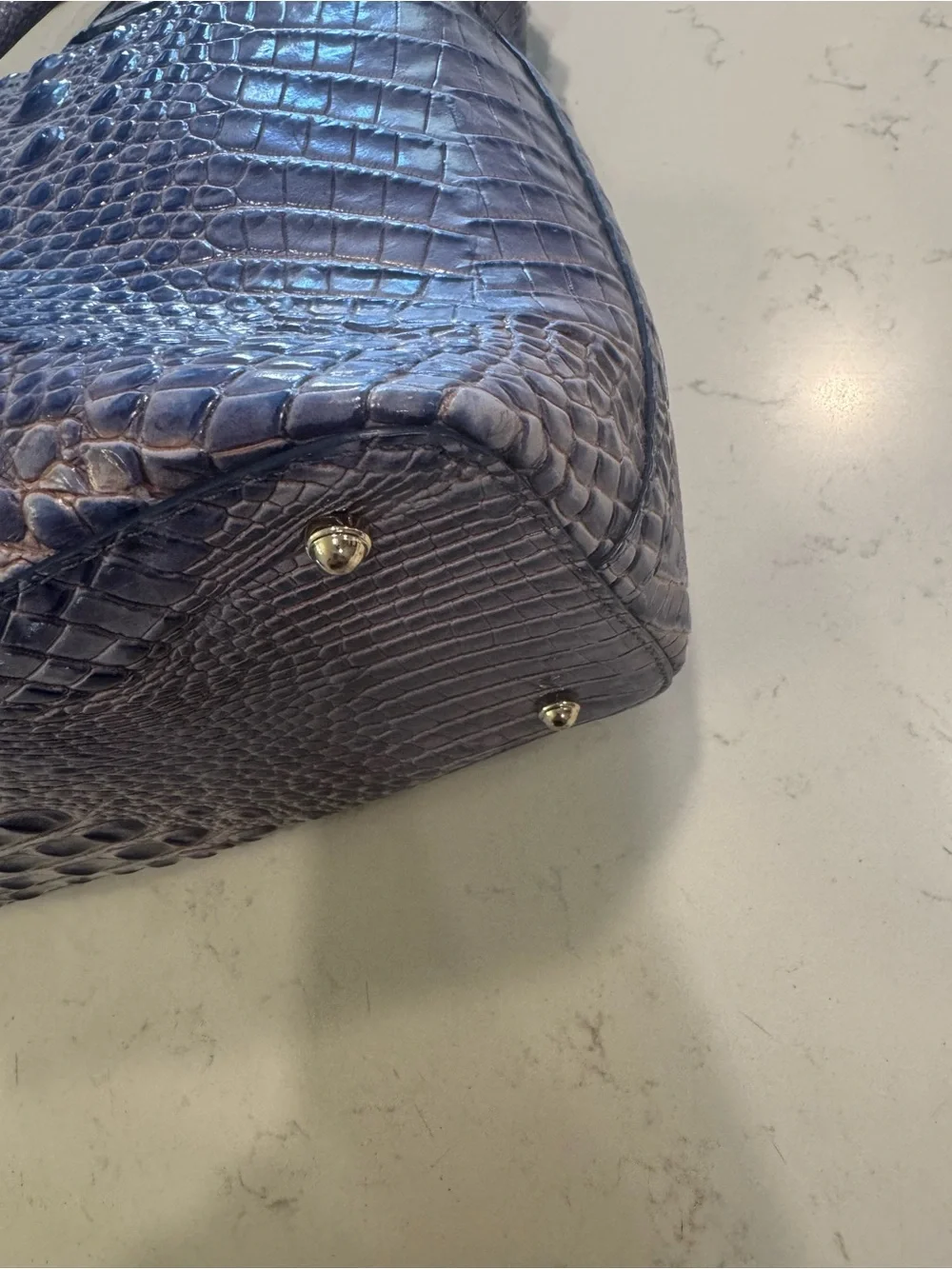 Brahmin Lavender Croc-Embossed Satchel with Removable Strap